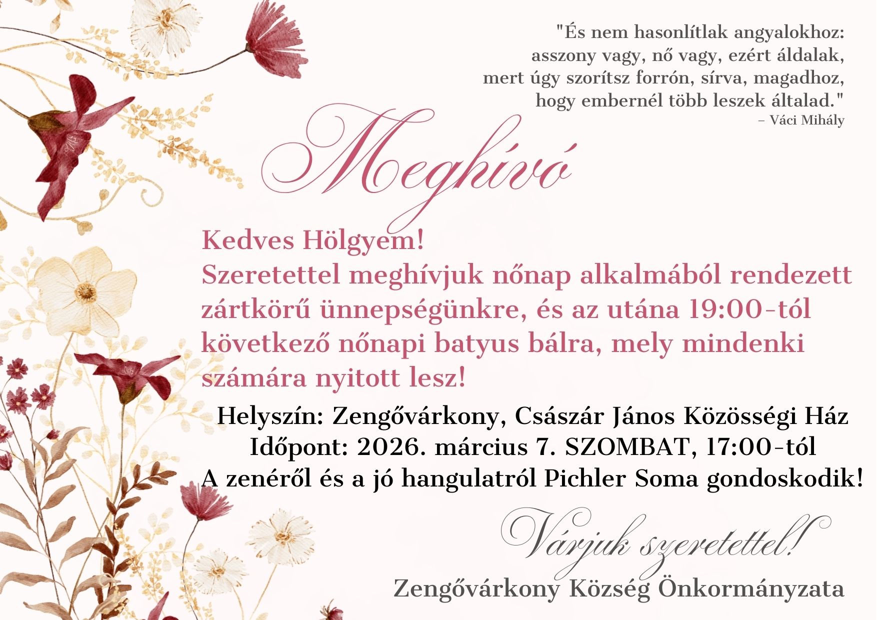 Nőnapi rendezvény – március 7. 17:00